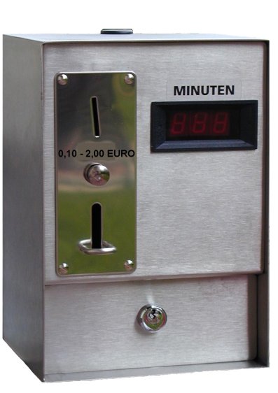 RVS Muntautomaat inworp 10ct. t/m 2E met minuten aanduiding 230V - Klik op de afbeelding om het venster te sluiten